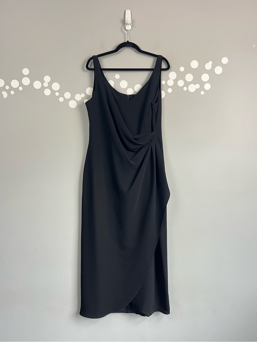 David Warren Black Faux Wrap Draped Formal Gown Dress 16 NWT